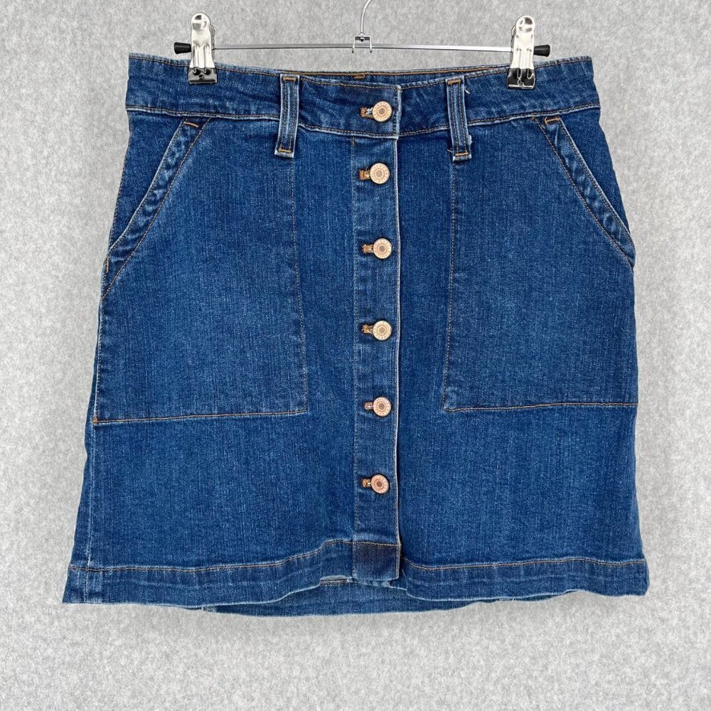 J Crew Mercantile Womens Button Front Mini Denim Skirt Size 4 Dark Wash Pockets